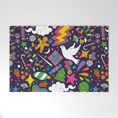 60s 70s psychedelic Modern Christmas Confetti Pattern Welcome Mat