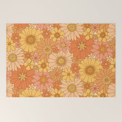 70s Retro Daisy Floral Welcome Mat