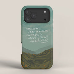 "Take Heart, Dear Traveller, Light Will Meet You In Wild Places." | Landscape Design iPhone Case