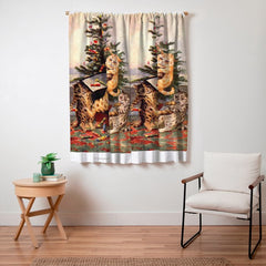 Christmas Time In Catland' Louis Wain Vintage Cat Window Curtain