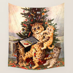 Christmas Time In Catland' Louis Wain Vintage Cat Wall Tapestry