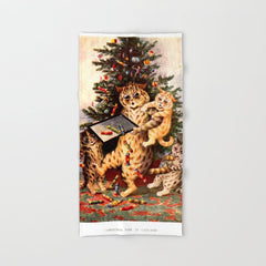 Christmas Time In Catland' Louis Wain Vintage Cat Bath Towel
