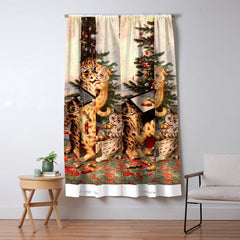 Christmas Time In Catland' Louis Wain Vintage Cat Window Curtain