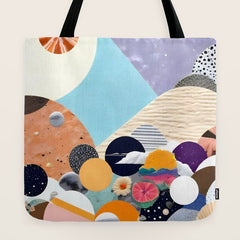 A Fantastic Journey, Graphic Collage Eclectic, Cutout Pop Art Contemporary, Snow Mountain Winter Textures Patterns, Geometric Digital Tote Bag