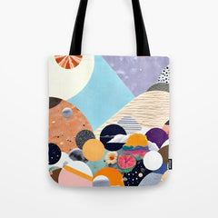 A Fantastic Journey, Graphic Collage Eclectic, Cutout Pop Art Contemporary, Snow Mountain Winter Textures Patterns, Geometric Digital Tote Bag