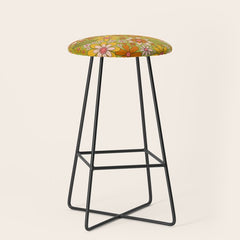 1960s, 1970s Retro Floral in Green, Pink & Orange - Flower Power Stool