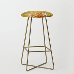 1960s, 1970s Retro Floral in Green, Pink & Orange - Flower Power Stool