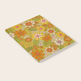 1960s, 1970s Retro Floral in Green, Pink & Orange - Flower Power Notebook