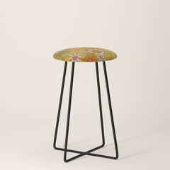 1960s, 1970s Retro Floral in Green, Pink & Orange - Flower Power Stool