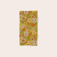 1960s, 1970s Retro Floral in Green, Pink & Orange - Flower Power Bath Towel