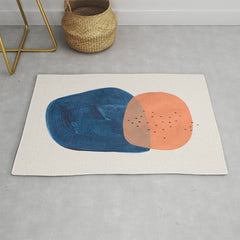 Twins' Minimalist Modern Mid Century Colorful Navy Blue Tan Shapes by Ejaaz Haniff Rug