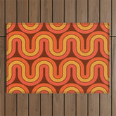 70s Retro Vintage Style Geometric Pattern Autumn Brown Orange and Yellow Outdoor Rug