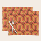 70s Retro Vintage Style Geometric Pattern Autumn Brown Orange and Yellow Placemat