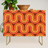 70s Retro Vintage Style Geometric Pattern Autumn Brown Orange and Yellow Credenza