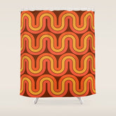 70s Retro Vintage Style Geometric Pattern Autumn Brown Orange and Yellow Shower Curtain