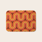 70s Retro Vintage Style Geometric Pattern Autumn Brown Orange and Yellow Bath Mat
