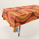 70s Retro Vintage Style Geometric Pattern Autumn Brown Orange and Yellow Tablecloth