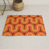 70s Retro Vintage Style Geometric Pattern Autumn Brown Orange and Yellow Rug