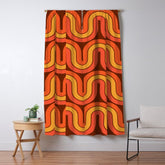 70s Retro Vintage Style Geometric Pattern Autumn Brown Orange and Yellow Window Curtain