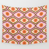 70s Disco Daisy Flower Pattern Wall Tapestry