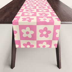 90s checkers flowers cream and pink Table Runner