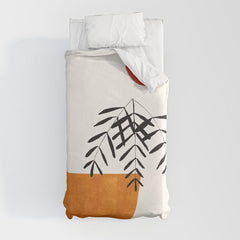 Autumn Vine' Minimal Mid Century Abstract Shapes With Floral Plant Motif Boho Vintage Paper Collage Line Drawing Duvet Cover