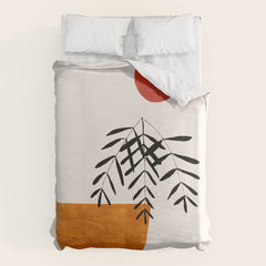 Autumn Vine' Minimal Mid Century Abstract Shapes With Floral Plant Motif Boho Vintage Paper Collage Line Drawing Duvet Cover