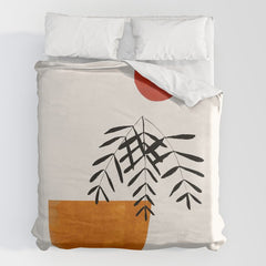 Autumn Vine' Minimal Mid Century Abstract Shapes With Floral Plant Motif Boho Vintage Paper Collage Line Drawing Duvet Cover