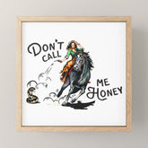 "Don't Call Me Honey" Cowgirl On Horseback Shooting a Rattlesnake Mini Art Print
