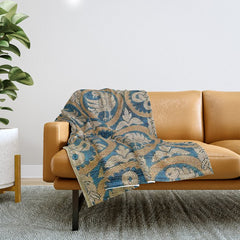 18th Century Spanish Textile Print Throw Blanket