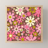 60s 70s Retro Floral Garden Cheerful Flower Pattern in Brown Pink Avocado Mini Art Print