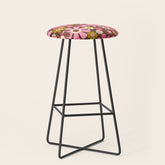 60s 70s Retro Floral Garden Cheerful Flower Pattern in Brown Pink Avocado Stool