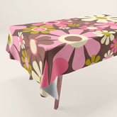 60s 70s Retro Floral Garden Cheerful Flower Pattern in Brown Pink Avocado Tablecloth