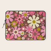 60s 70s Retro Floral Garden Cheerful Flower Pattern in Brown Pink Avocado Laptop Sleeve