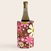 60s 70s Retro Floral Garden Cheerful Flower Pattern in Brown Pink Avocado Wine Chiller