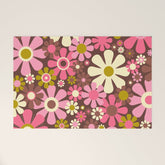 60s 70s Retro Floral Garden Cheerful Flower Pattern in Brown Pink Avocado Welcome Mat