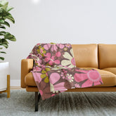 60s 70s Retro Floral Garden Cheerful Flower Pattern in Brown Pink Avocado Throw Blanket