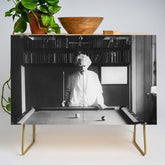 1891 Mark Twain playing billiards, pool black and white vintage photograph / photography Credenza