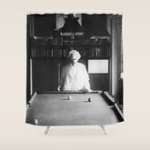 1891 Mark Twain playing billiards, pool black and white vintage photograph / photography Shower Curtain