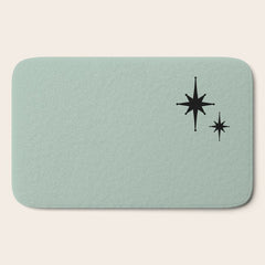 1950s Atomic Age Minimalist Starburst Pair in Black and 50s Celadon Teal Solid Bath Mat