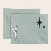 1950s Atomic Age Minimalist Starburst Pair in Black and 50s Celadon Teal Solid Placemat