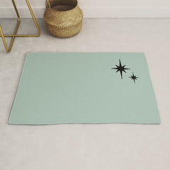 1950s Atomic Age Minimalist Starburst Pair in Black and 50s Celadon Teal Solid Rug