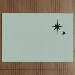 1950s Atomic Age Minimalist Starburst Pair in Black and 50s Celadon Teal Solid Outdoor Rug