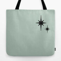 1950s Atomic Age Minimalist Starburst Pair in Black and 50s Celadon Teal Solid Tote Bag