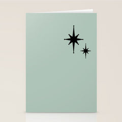 1950s Atomic Age Minimalist Starburst Pair in Black and 50s Celadon Teal Solid Stationery Card