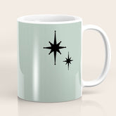 1950s Atomic Age Minimalist Starburst Pair in Black and 50s Celadon Teal Solid Coffee Mug