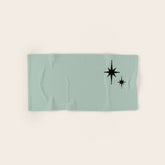 1950s Atomic Age Minimalist Starburst Pair in Black and 50s Celadon Teal Solid Bath Towel