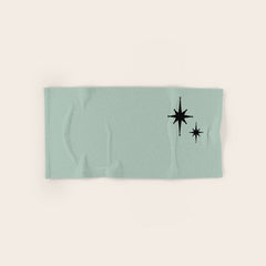 1950s Atomic Age Minimalist Starburst Pair in Black and 50s Celadon Teal Solid Bath Towel