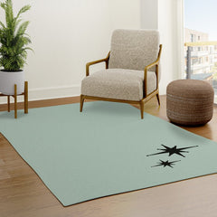1950s Atomic Age Minimalist Starburst Pair in Black and 50s Celadon Teal Solid Rug