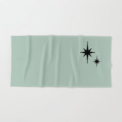 1950s Atomic Age Minimalist Starburst Pair in Black and 50s Celadon Teal Solid Bath Towel